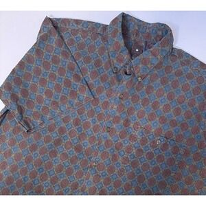 Vintage 80's Cotton Row Retro Blue/Button Down Short Sleeve Shirt XLT